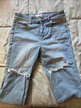 LOFT Light Blue Straight Leg Jeans with Knee Rips